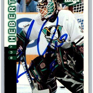 Guy Hebert Autographed 1997 Score Trading Card Goalie Mighty Ducks Of Anaheim